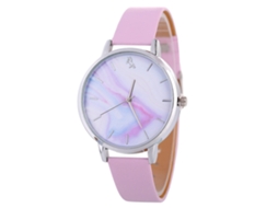 Relógio de Pulso Feminino de Quartzo com Pulseira de Couro Pu Estilo Simples Rosa