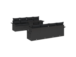 Conjunto 9 De Sofá De Jardim Vidaxl Com Almofadas Preto Rattan Poliéster