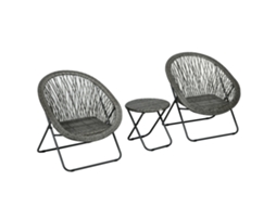 Conjunto de Móveis de Jardim em Resina para Exterior, Mesa e Cadeiras para 2 Pessoas, Mesa e 2 Poltronas Dobráveis, Cinza CHEZMOI