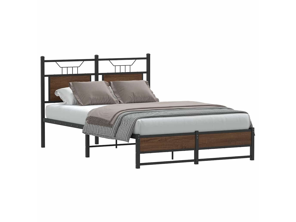 Vidaxl Estrutura Cama S/ Colchão Derivados Madeira Carvalho Castanho