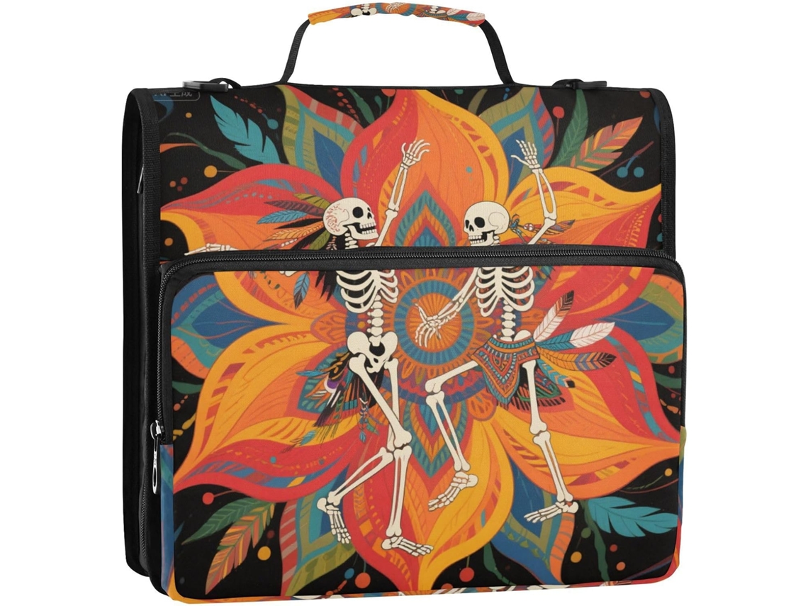 Organizador de Mesa com 3 Argolas, Alça e Ombro Removível, em Estilo Boho Mandala Flor Esqueleto Humano , 3 (2)