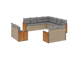 Conjunto de 11 Sofás de Jardim com Almofadões Vime Pe Bege MAISON EXCLUSIVE