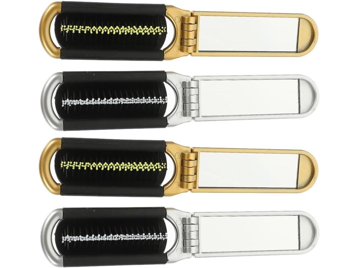 Conjunto De 4 Escovas Cabelo Dobráveis Com Espelho Embutido Em Abs, Escova Compacta Para Massagem Do Couro Cabeludo