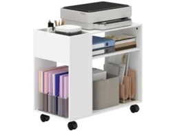 Branco Mesa De Centro Com Rodas, Compartimentos Abertos, Prateleira E Compartimento, 70x36x60 Cm