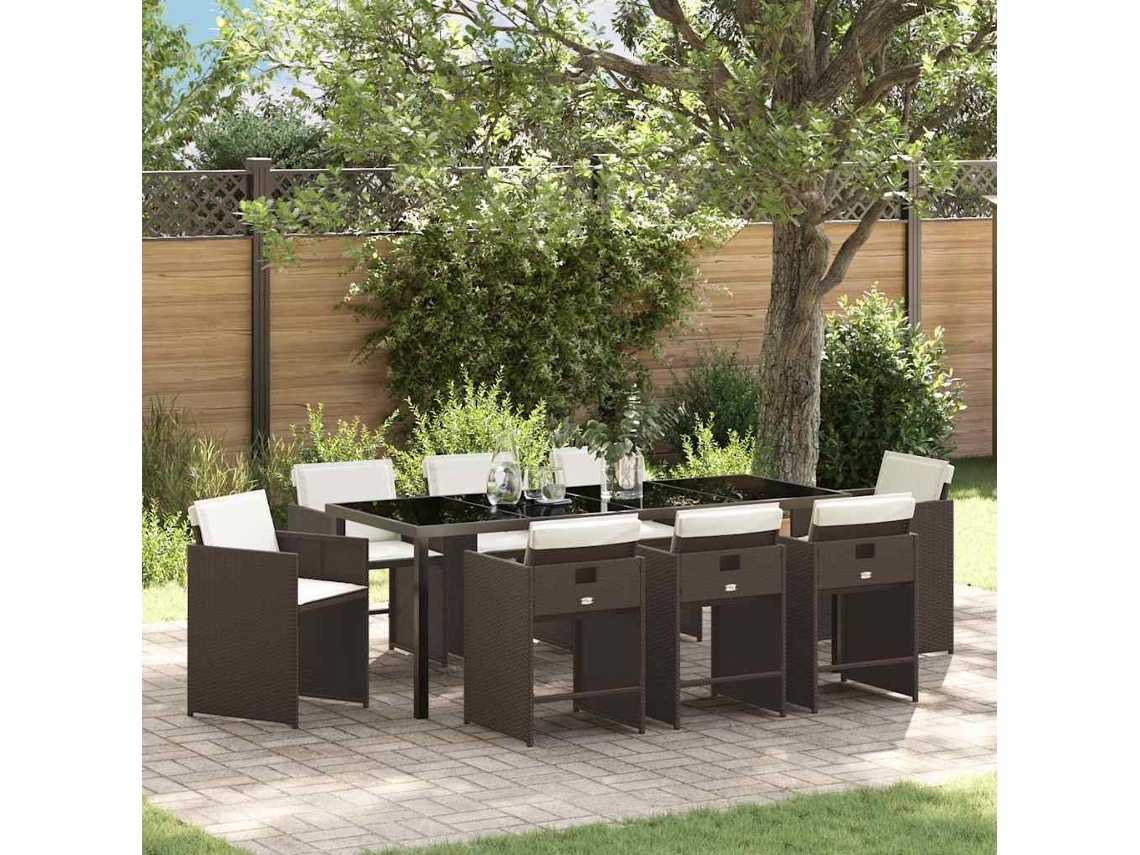 Vidaxl Conjunto de Jantar para Jardim 9 Pcs Castanho Vime Pe