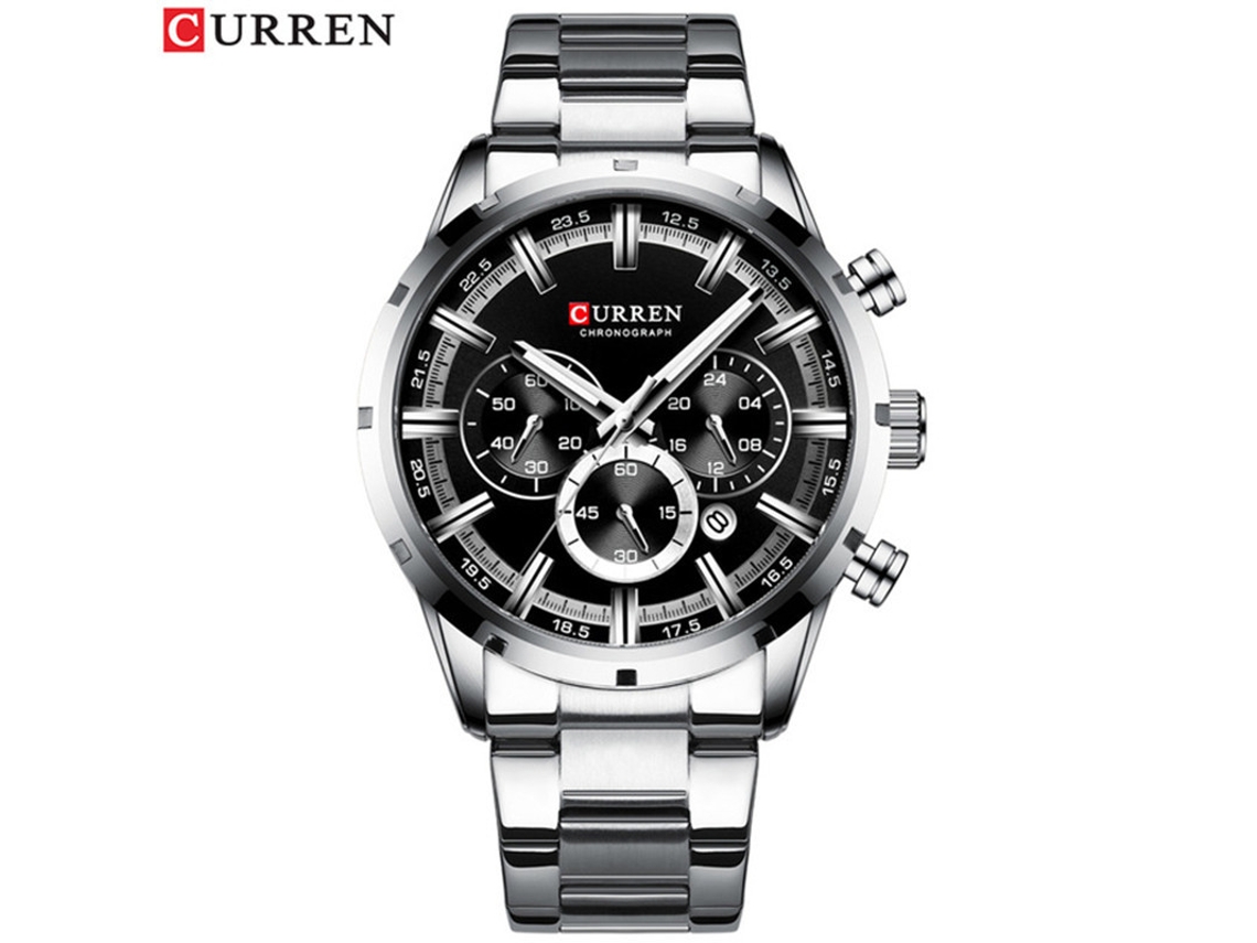 Relógio Masculino MDUG, moderno, à prova d'água, com pulseira de aço inox, prateado e preto