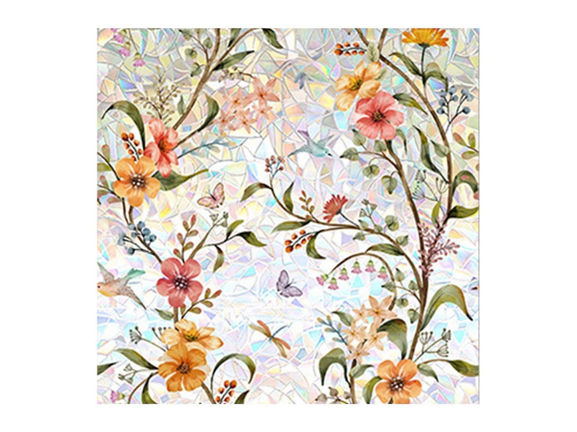 Película Para Janela Com Estampa De Vitral, 40* 200cm, Película Para Privacidade, Adesivos Florais Coloridos, Anti, Uv, Controle De Calor