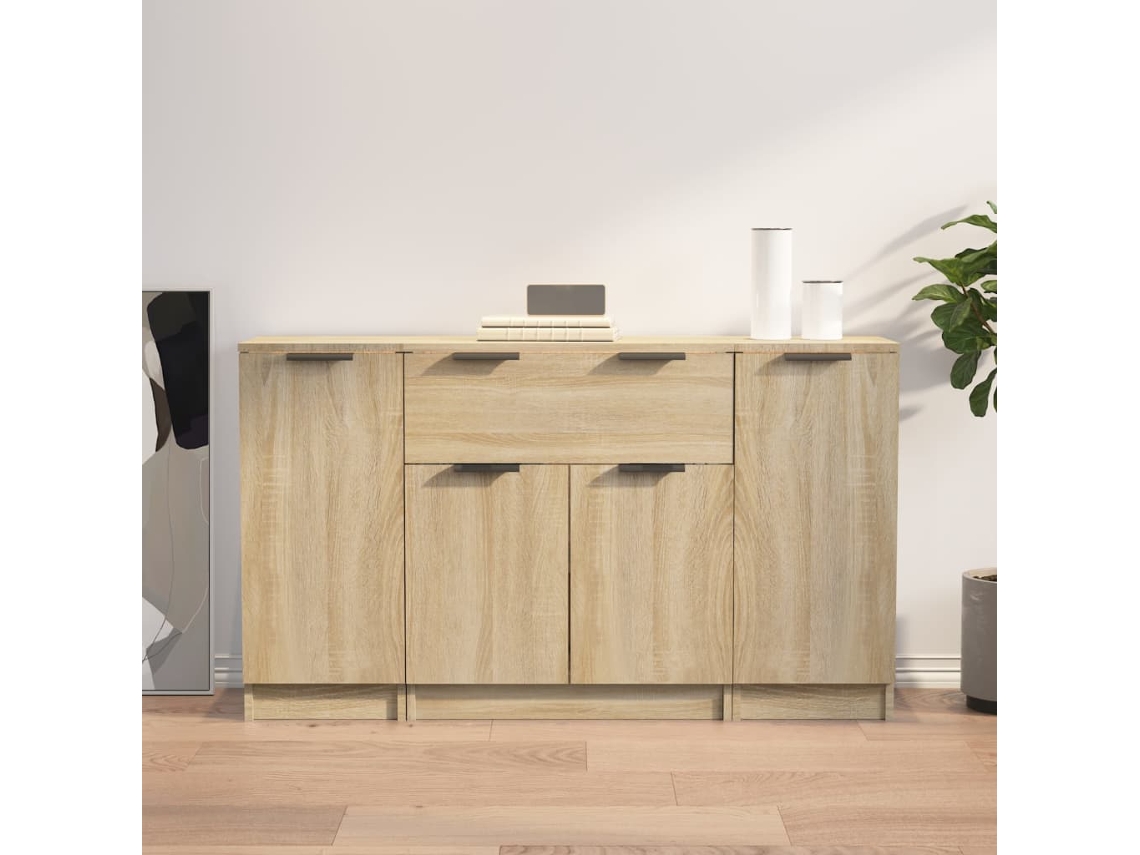 Vidaxl Aparadores 3 Pcs Madeira Processada Cor Carvalho Sonoma