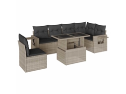 Conjunto de 7 Sofás Jardim com Almofadões Vime Pe Cinzento Claro MAISON EXCLUSIVE (7 pcs)