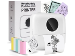 Impressora Térmica Portátil De Bolso Sem Tinta Com Bluetooth E 5 Rolos De Papel Para Diário/livros De Recortes Diy/viagens/anotações( Branca)