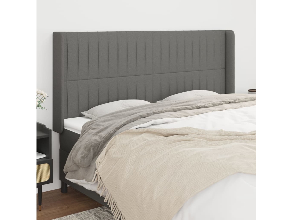 Vidaxl Cabeceira Cama C/ Abas Tecido 163x16x118/128 Cm Cinzento-escuro