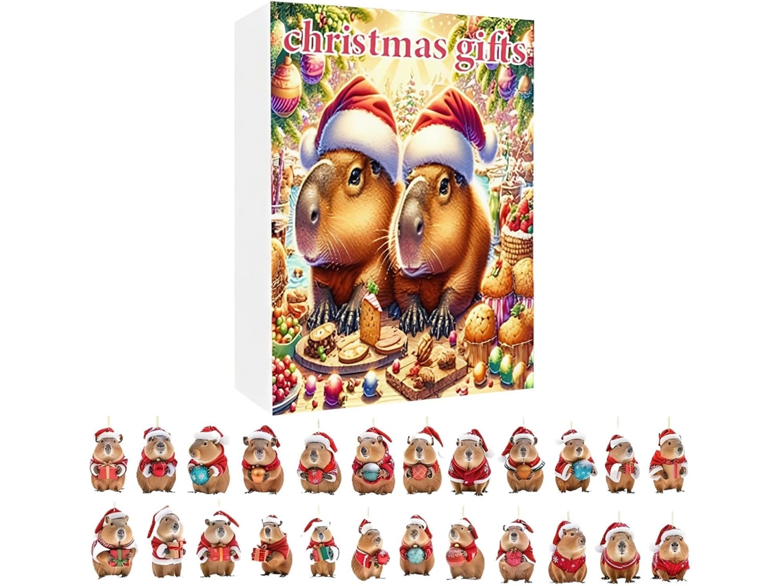Calendário De Contagem Regressiva- Presente Fofo Em Acrílico Plano 2d- Árvore De Natal Capivara 24 Dias- Para