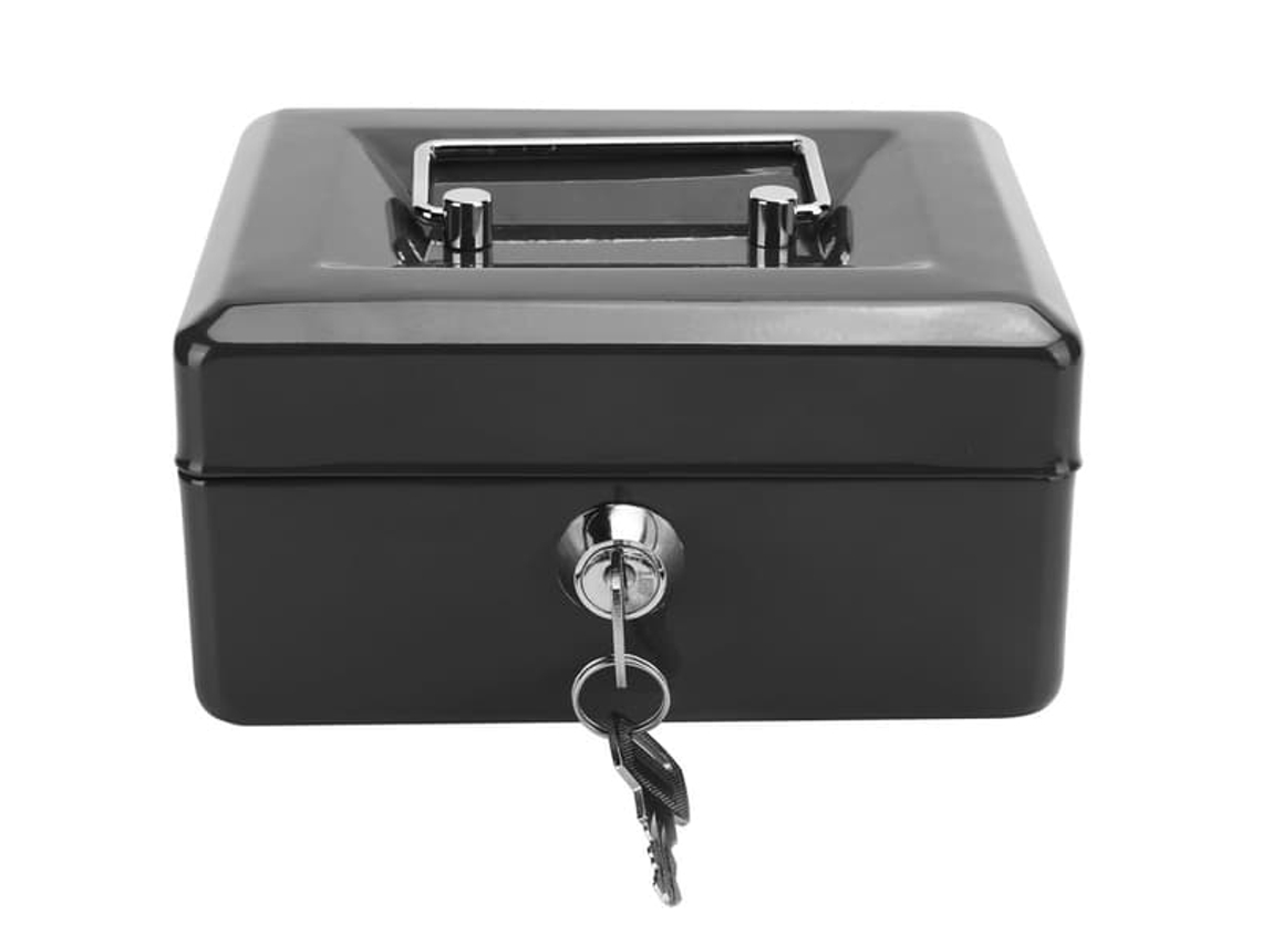 Cofre Portátil Mini de 15 Cm com Fechadura e Chave para Casa e Escritório, Preto BRILVIBERA