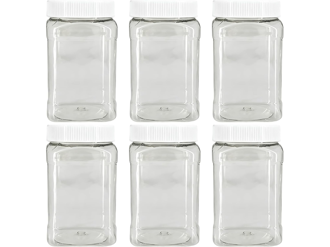 Conjunto De 6 Potes Herméticos Pet 350ml, Recipientes Quadrados Transparentes Com Tampas, Garrafas Reutilizáveis De Boca