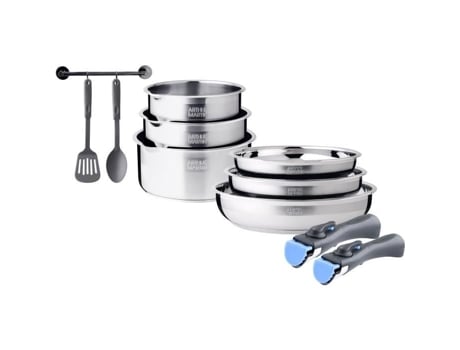 Conjunto De Utensílios De Cozinha Indução Arthur Martin Am2238 Aço Inoxidável 10 Peças Cabo Removível Todos Os Fogões, Incluindo Indução