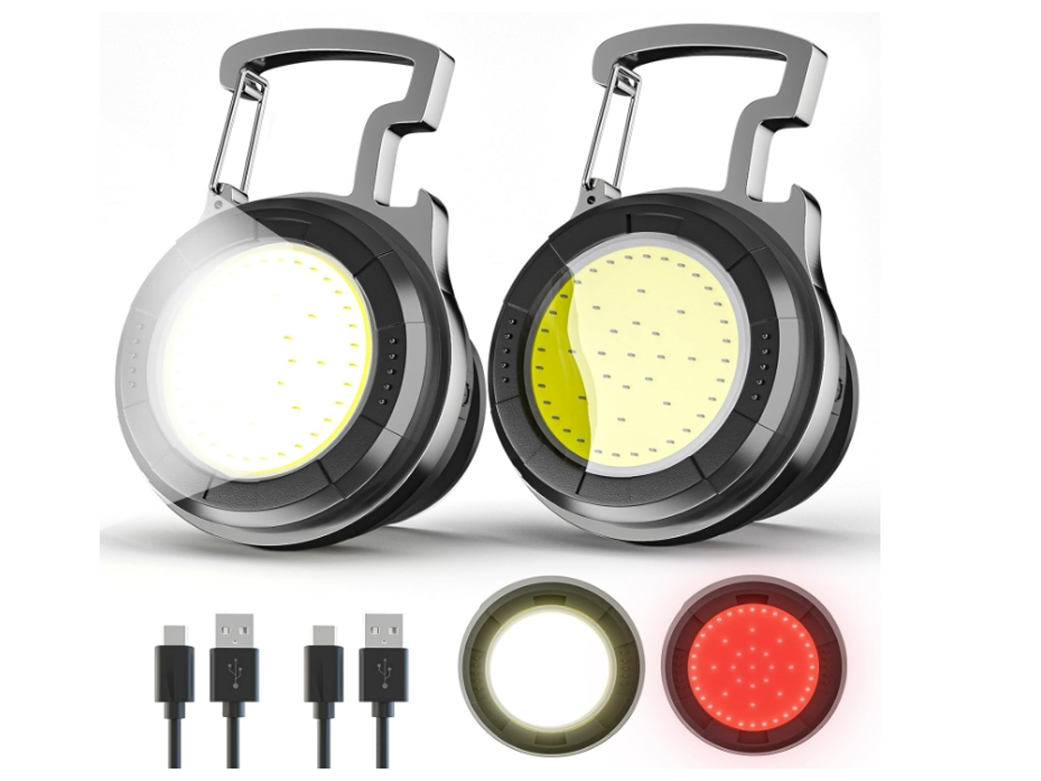 Conjunto de 2 Pcs Pequeno Chaveiro Lanternas 600Lumen Led Recarregável Mini Lanterna Chaveiro 4 Modos de Luz Chaveiro Cob Luz de T TURMIN
