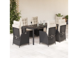 Vidaxl 7 Pcs Conjunto de Jantar P/ Jardim C/ Almofadões Vime Pe Preto