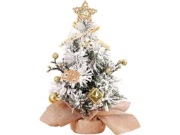Árbol De Navidad Artificial Mini De Mesa Con Frutos Dorados Y Copos De Nieve