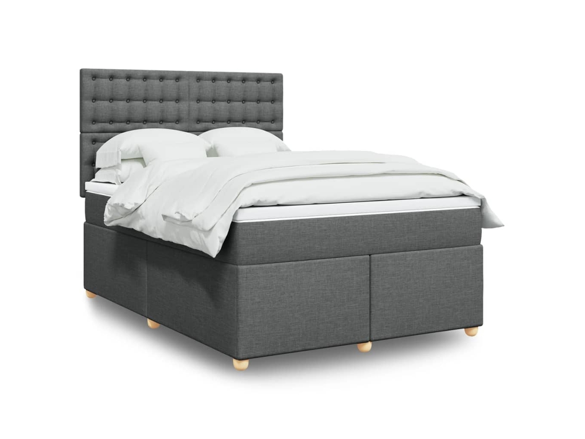 Vidaxl Cama Com Molas/colchão 140x200 Cm Tecido Cinzento-escuro
