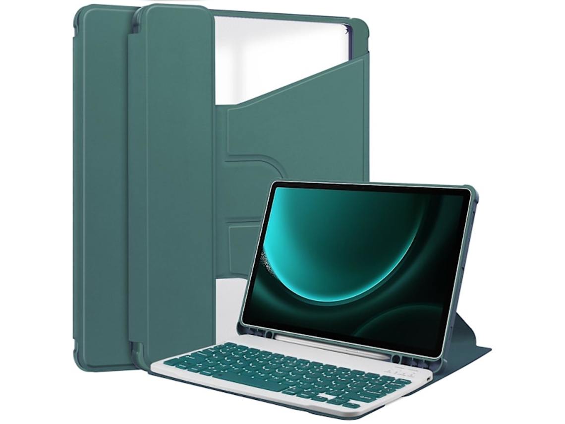 Capa Com Teclado Bluetooth Com Suporte Giratório, Compatível Com Samsung Galaxy Tab S9 Fe Plus, Preto
