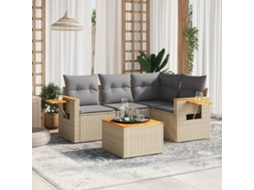 Vidaxl 5 Pcs Conjunto De Sofás P/ Jardim Com Almofadões Vime Pe Bege