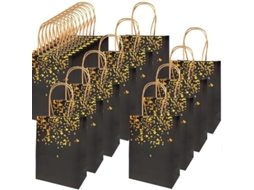20 Sacolas De Presente De Papel Kraft Com Design Dourado, Requintadas, Duráveis E Reutilizáveis Para Festas E Natal