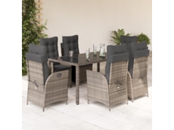 Vidaxl 7 Pcs Conjunto De Jantar P/ Jardim C/ Almofadões Vime Pe Cinza
