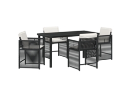 Conjunto 5 Conjunto De Jantar Para Jardim Vidaxl Preto Vime Pe (140 X 80 X 73 Cm)