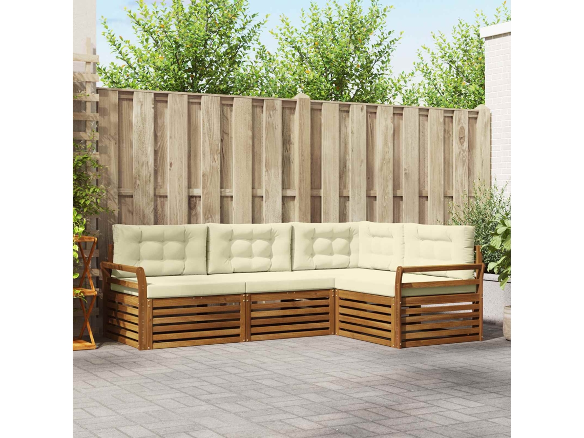 Vidaxl Conjunto De Sofás Para Exterior 4 Pcs Natural E Creme