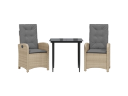 Maison Exclusive - 3 Pcs Conj. Jantar Jardim C/ Almofadões Vime Pe Bege Misturado