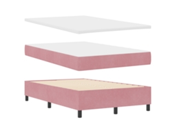 Cama Box Spring  Com Colchão E Banco Em Veludo Rosa Vidaxl (120x190 Cm)