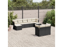 Vidaxl 9 Pcs Conjunto De Sofás P/ Jardim C/ Almofadões Vime Pe Preto