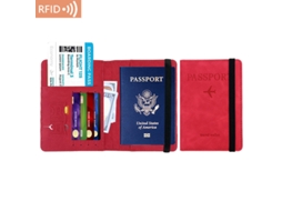 Porta-passaporte Rfid, Porta, Cartões Em Couro Pu Vermelho