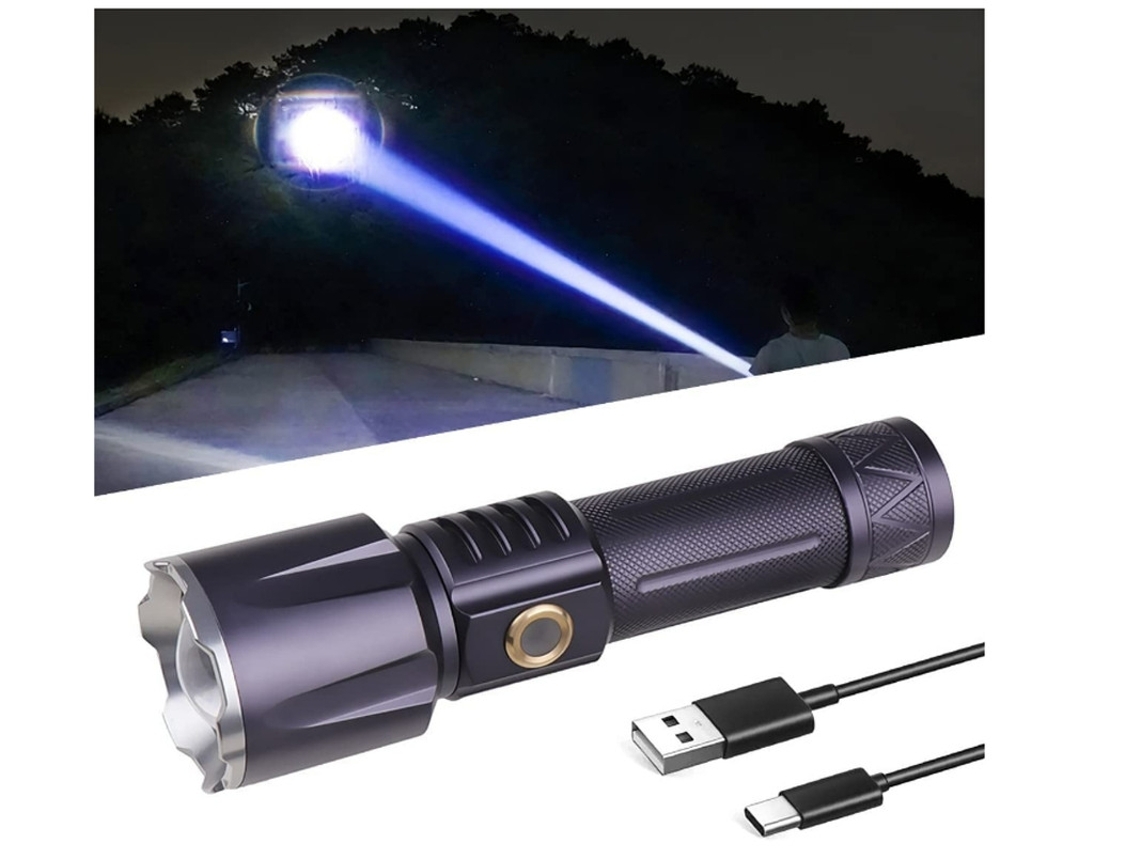 Lanterna Led Super Brilhante Recarregável de 90000 Lúmens Longa Distância com Feixe 1500 Metros 5 Modos Preta Bisbisous VIGA EUROPE