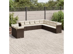 Vidaxl 11 Pcs Conjunto Sofás De Jardim C/ Almofadões Vime Pe Castanho
