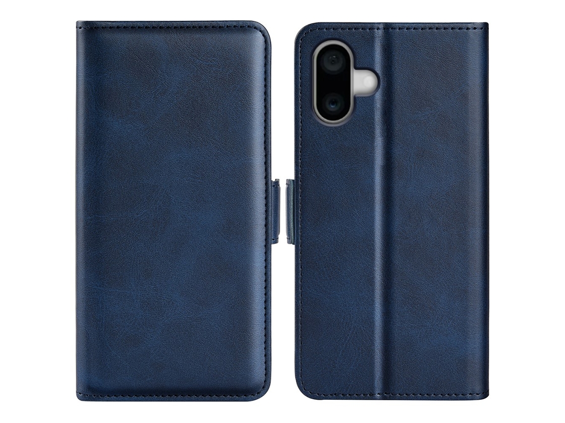Capa Em Couro Pu, Com Suporte Para Iphone 16 - Azul