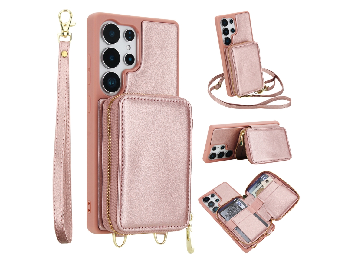 Capa Multifuncional De Couro Para Celular Com Compartimento Para Cartão, .ouro Rosa (inclui Cabos Longos E Curtos), Google Pixel 9 Pro Xl
