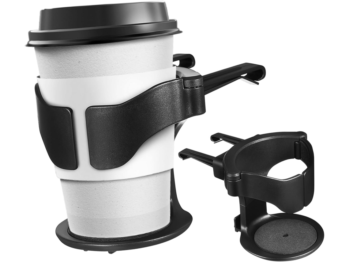 Conjunto de 2 porta-copos compactos antiderrapantes em plástico marrom.