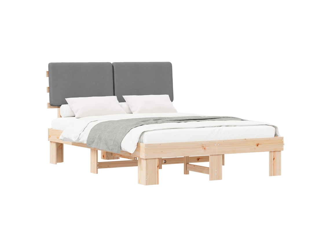 Estrutura de Cama com Cabeceira Estofada em Cinzento Claro MAISON EXCLUSIVE