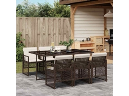 Vidaxl 7 Pcs Conjunto Jantar P/ Jardim C/ Almofadões Vime Pe Castanho