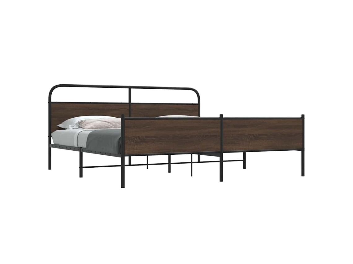 Vidaxl Estrutura Cama Sem Colchão 193x203 Cm Metal Carvalho Castanho