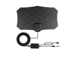 Antena de Tv Digital Hd 4K 1080P com Amplificador Reforçador de Sinal Faixa de 3600 Milhas Antena Receptora de Sinal Preta
