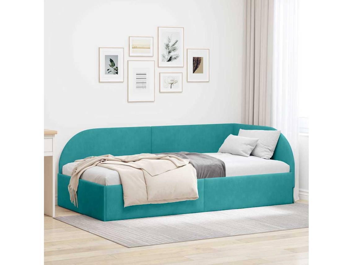 Vidaxl Estrutura de Cama de Canto Turquesa 80 Cm X 200 Cm Veludo