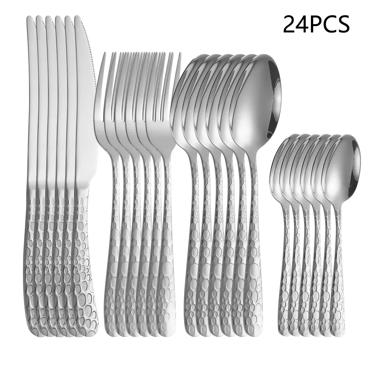 Conjunto De Talheres De Aço Inoxidável (prateado) Com 24 Peças, Incluindo Facas, Garfos, Colheres E Colheres De Sobremesa.