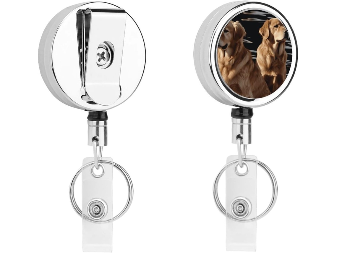 Porta Crachá Retrátil De Metal Com Estampa De Golden Retriever, Clipe Portátil De Nylon Crachá Com Detalhes Em Aço