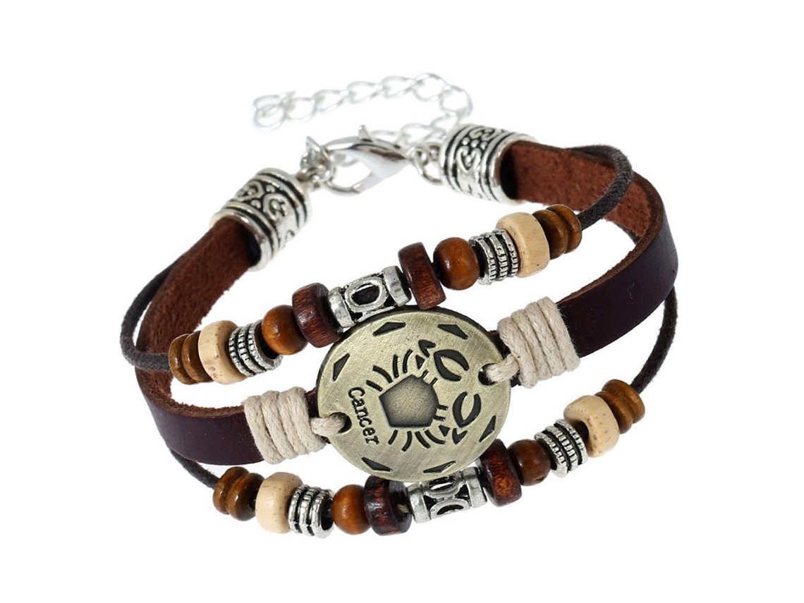 Pulseira De Contas Com Pingente Estilo Couro Falso Unissex Presente