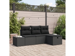 Conjunto De Sofá De Jardim De 4 Peças Com Almofadas Preto Vime Polipropileno Wsd555185 Lovely Home