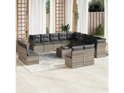 Vidaxl 14 Pcs Conj. Sofás Jardim Com Almofadões Vime Pe Cinzento-claro