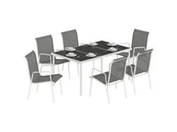 Conjunto de Refeição Exterior Metal e Textilene Cor Cinzento 150x90x72 cm Outsunny