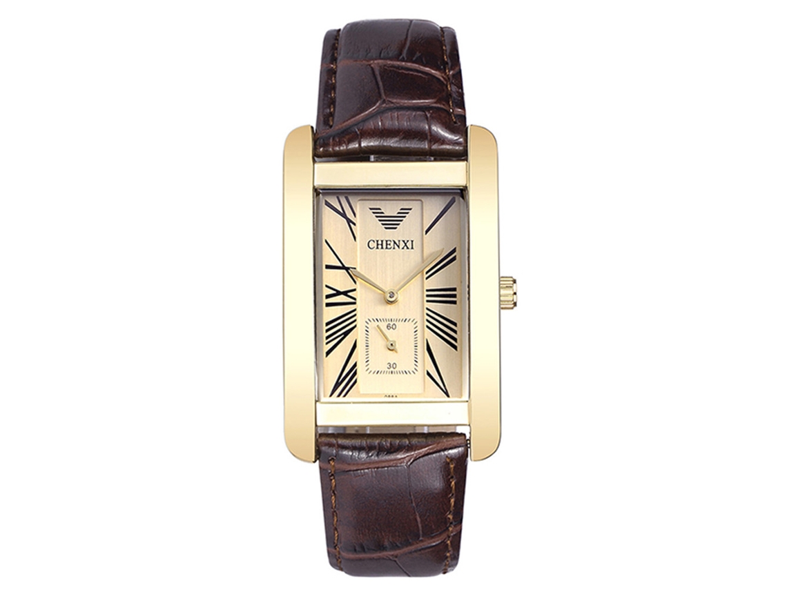 Reloj De Pulsera Cuadrado Para Hombre Con Correa De Cuero Pu Estilo Simple Reloj De Cuarzo Dorado